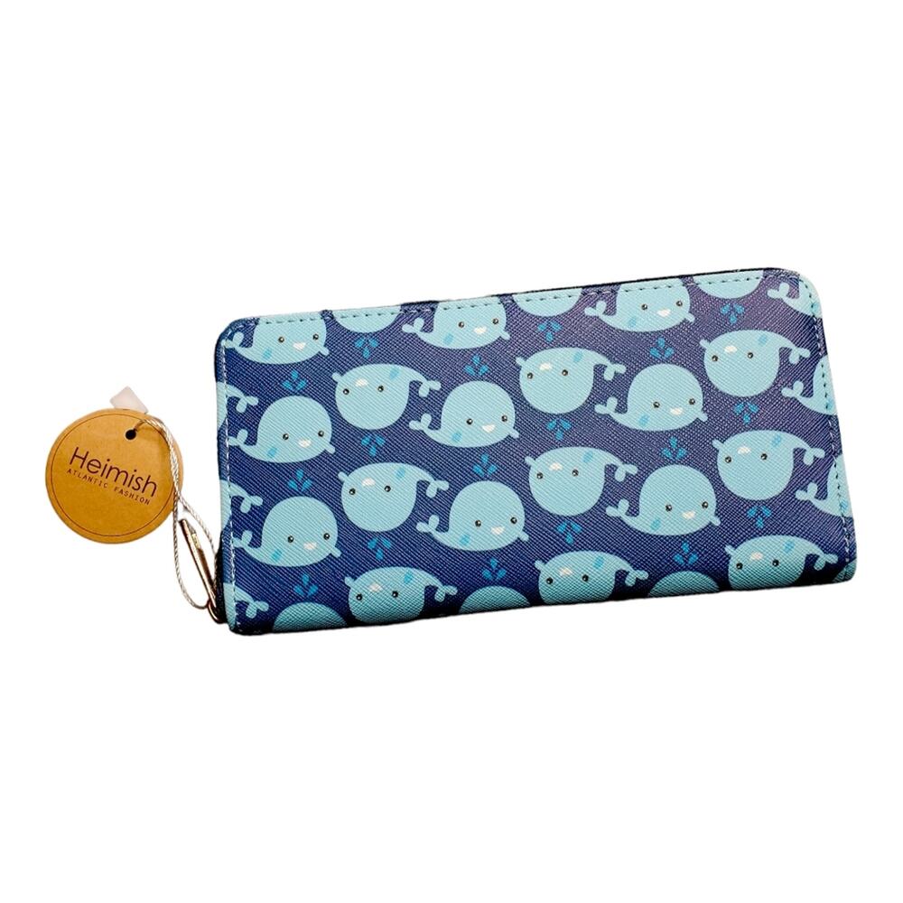 🔥NWT Whale Print Heimish Atlantic Fashion Blue Zip Around Wallet Blue Sea Theme